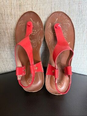Tommy Bahama Red Leather Toe-Post Sandals with Buckle Strap